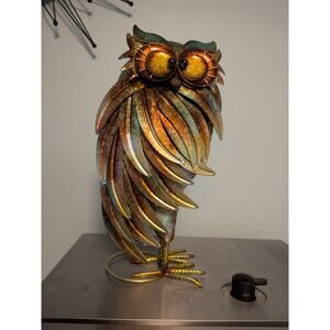 MCM 14" Brass Look Metallic Metal Owl Bird , Vintage, Brutalist, Folk, Rustic